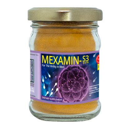 Mexamin-S3 bottle from Bagdara Farms, a turmeric-based supplement for treating erectile dysfunction