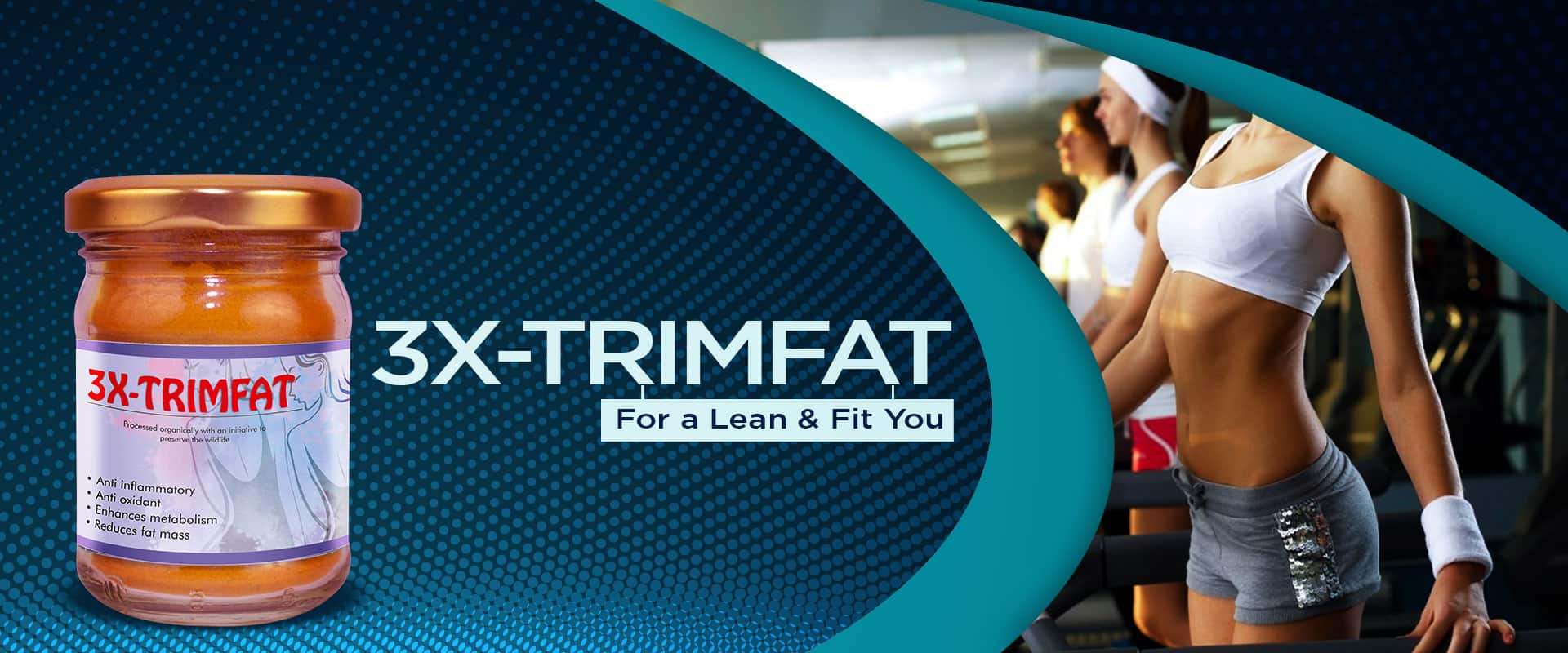 a bottle of "TrimFat-3X" dietary supplement, featuring a sleek and modern design with a clear label displaying the product name and key information. The bottle is shown against a clean white background, with a fresh green leafy plant in the background, suggesting the health benefits of the supplement