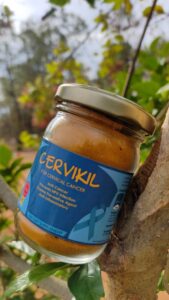 Cervikil turmeric-based dietary supplement bottle from Bagdara Farms.Caption: Discover the power of nature with Cervikil, our turmeric-based dietary supplement for cervical cancer prevention.