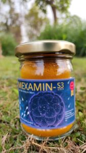 Image of Mexamin-S3 supplement bottle featuring the brand logo and pure turmeric-based ingredients