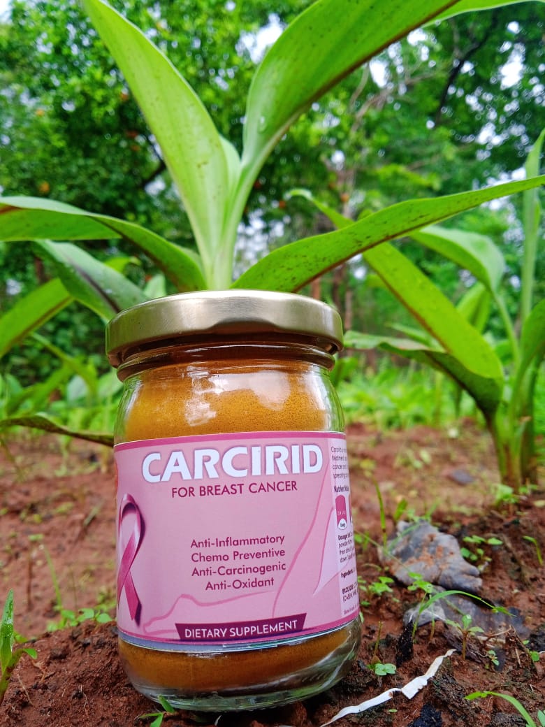 Bottle of Carcirid, the best turmeric-based supplement for Breast Cancer Treatment and Prevention.