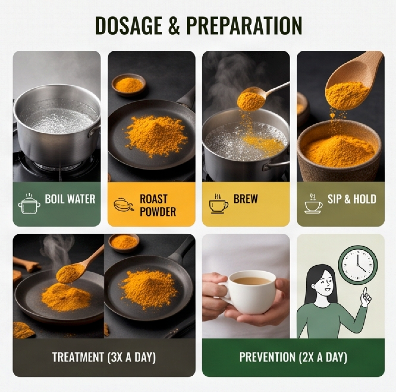 Dosage & Preparation - Boil Water, Roast Powder, Brew, Sip and Hold